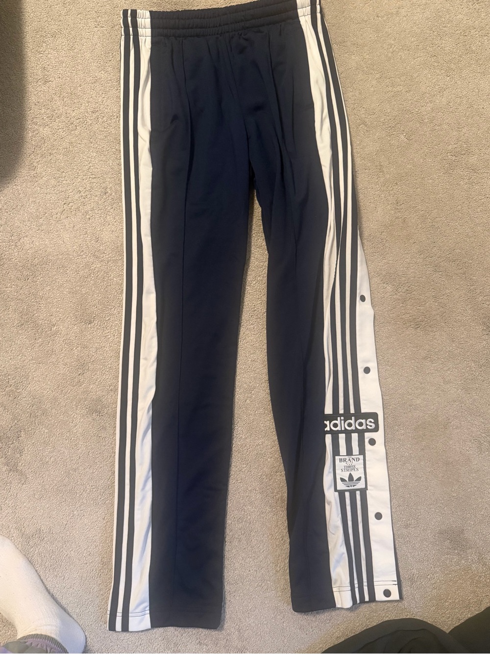 adidas Navy Blue Joggers with White Snap-Strip Panels